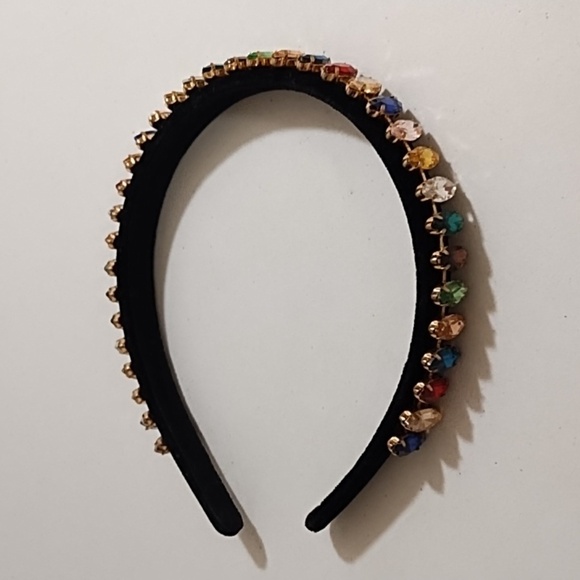 Headband Adorned with Sparky Colored Jewels Set in Gold On Black Velvet - Picture 7 of 8
